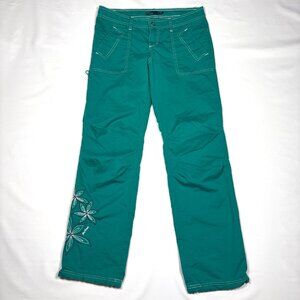 Prana Breathe Teal Floral Embroidered Pants w/ Bungee Cuffs Womens 4 / 32" Waist